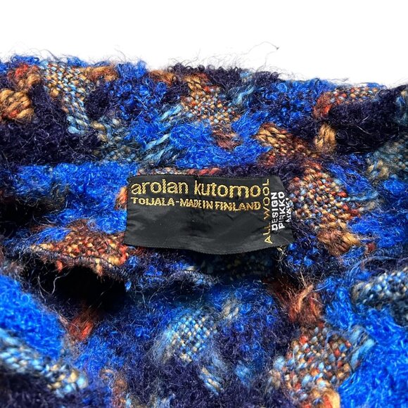 70s Vintage Wool Sweater Cape Arolan Kutomo Finland Boho Hippie Fringe Plaid. - Picture 10 of 13